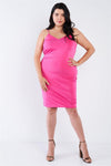 Junior Plus Size Pink V-Neck Solid Cami Satin Mini Dress  /2-2