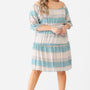 Junior Plus Sage Combo Printed Textured Ruffle Flare Hem Mini Dress /1-1-1