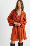 Rust Striped Batwing Sleeve Wrap Tie Back Mini Dress /2-2-2 - Tasha Apparel Wholesale