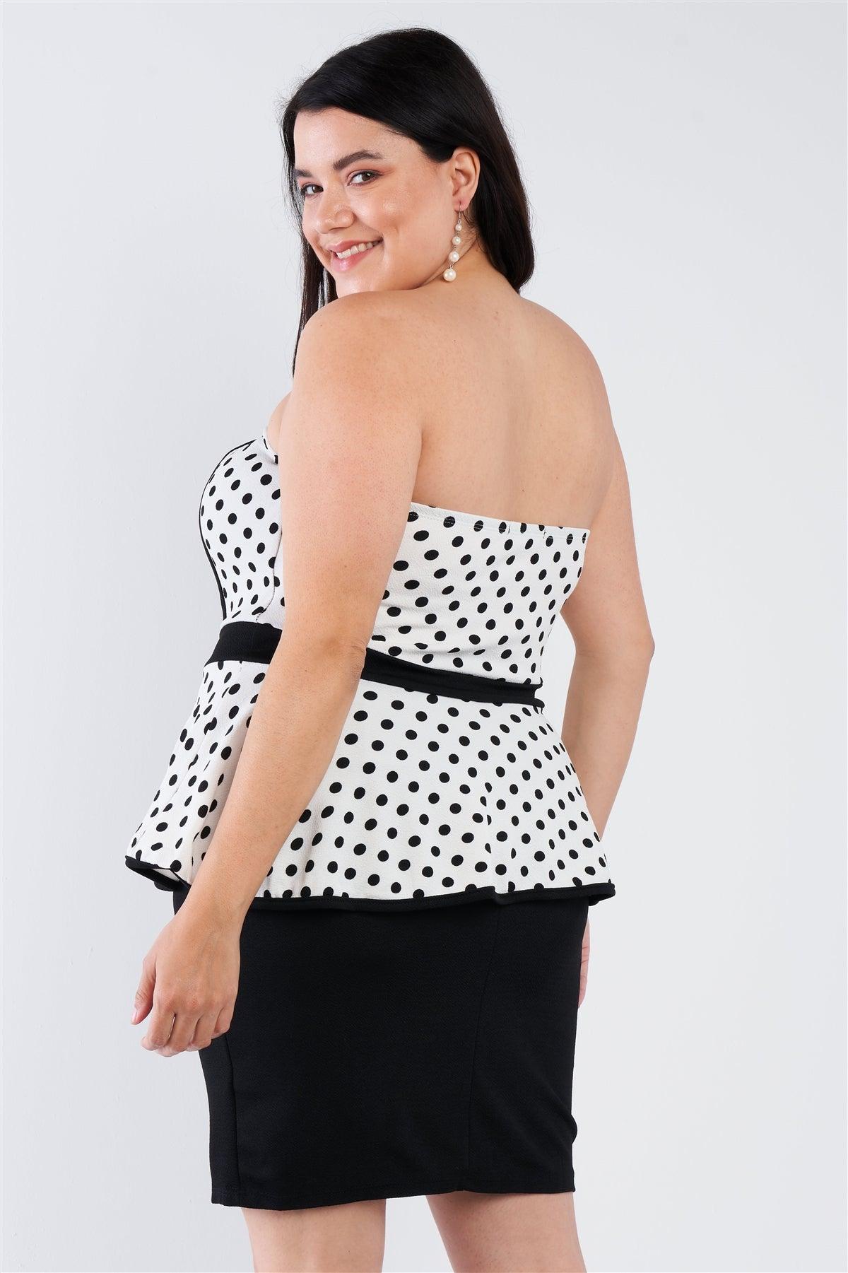 Junior Plus Size White Polka Dot Pencil Skirt Dress /2-2