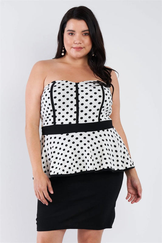 Junior Plus Size White Polka Dot Pencil Skirt Dress /2-2-2-1 - Tasha Apparel Wholesale