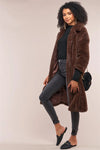 Coffee Brown Long Sleeve Open Front Faux Fur Trench Coat /2-1-2 - Tasha Apparel Wholesale