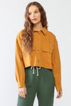 Mustard Cotton Button-Up Two Pocket Collared Neck Long Sleeve Jacket /2-2-2
