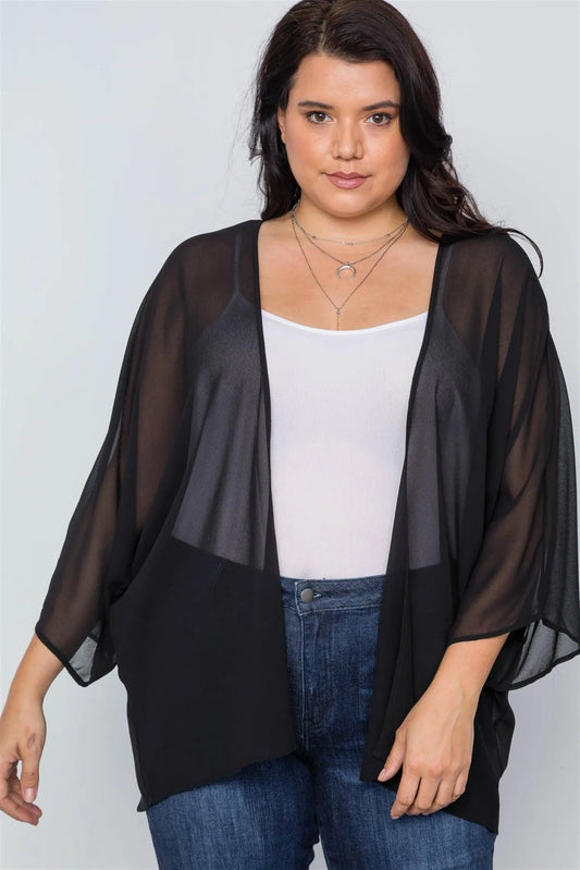 Plus Size Black Sheer Batwing Sleeves Cover Up /2-3 - Tasha Apparel Wholesale