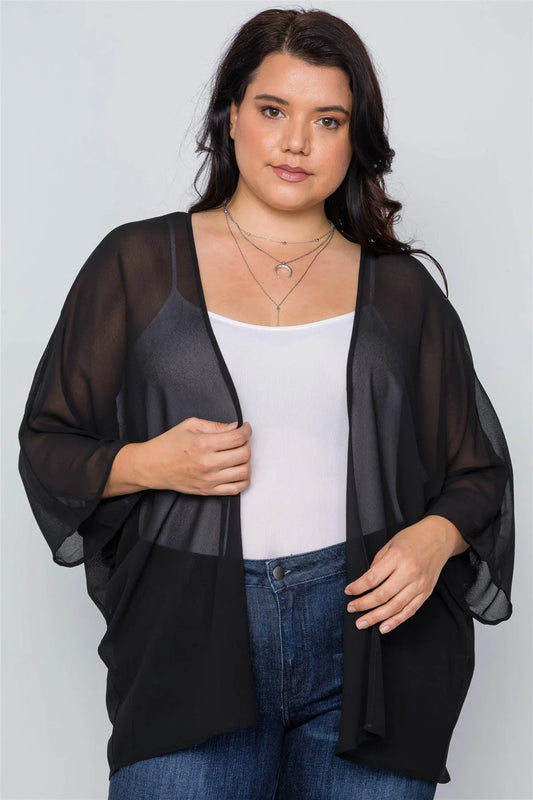 Plus Size Black Sheer Batwing Sleeves Cover Up /3-3 - Tasha Apparel Wholesale