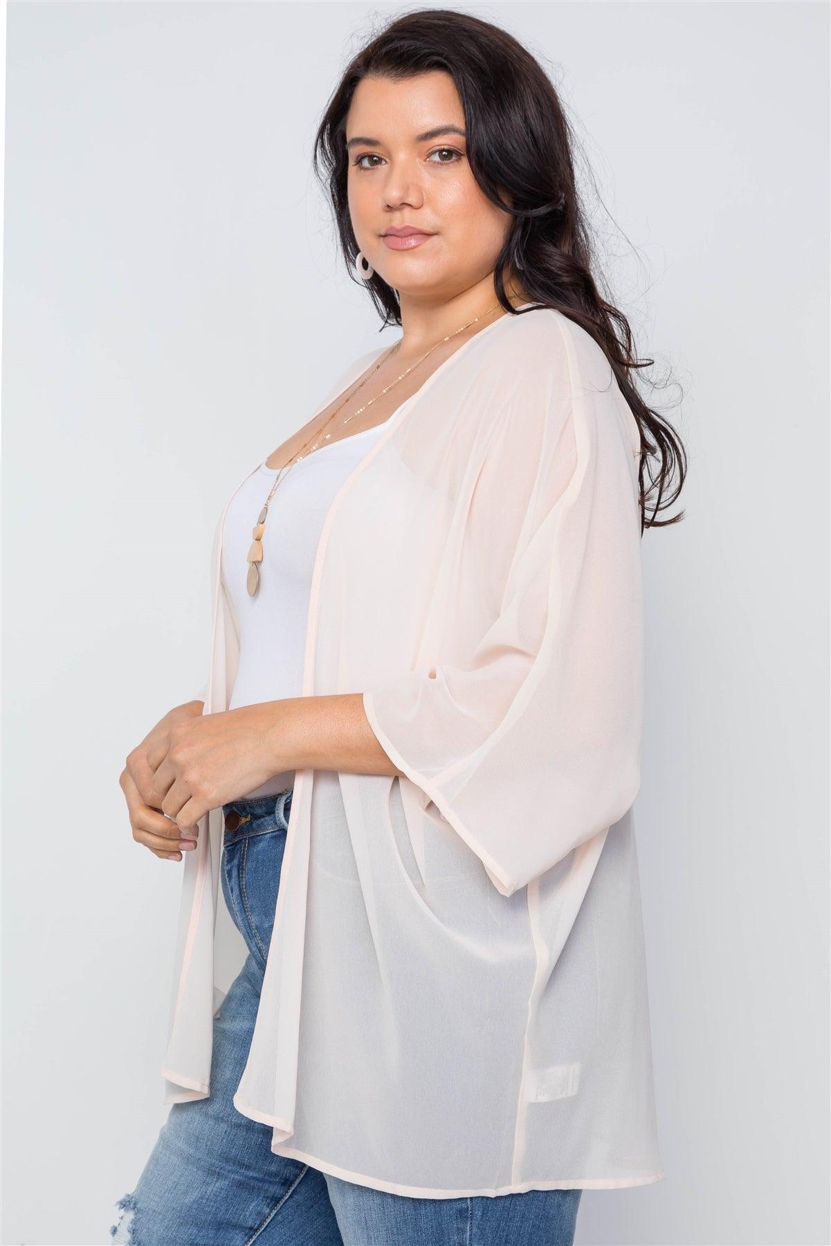 Plus Size Natural Sheer Batwing Sleeves Cover Up /2-3