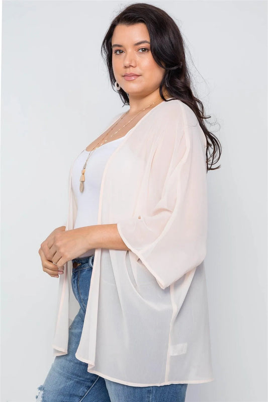 Plus Size Natural Sheer Batwing Sleeves Cover Up /2-3 - Tasha Apparel Wholesale