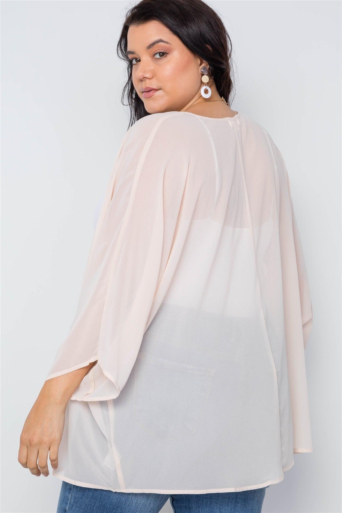 Plus Size Natural Sheer Batwing Sleeves Cover Up /2-3