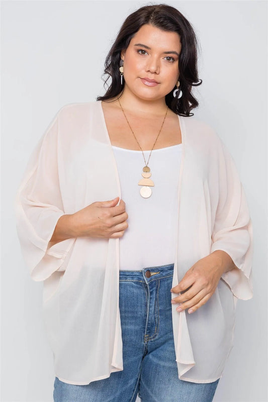 Plus Size Natural Sheer Batwing Sleeves Cover Up /3-3 - Tasha Apparel Wholesale