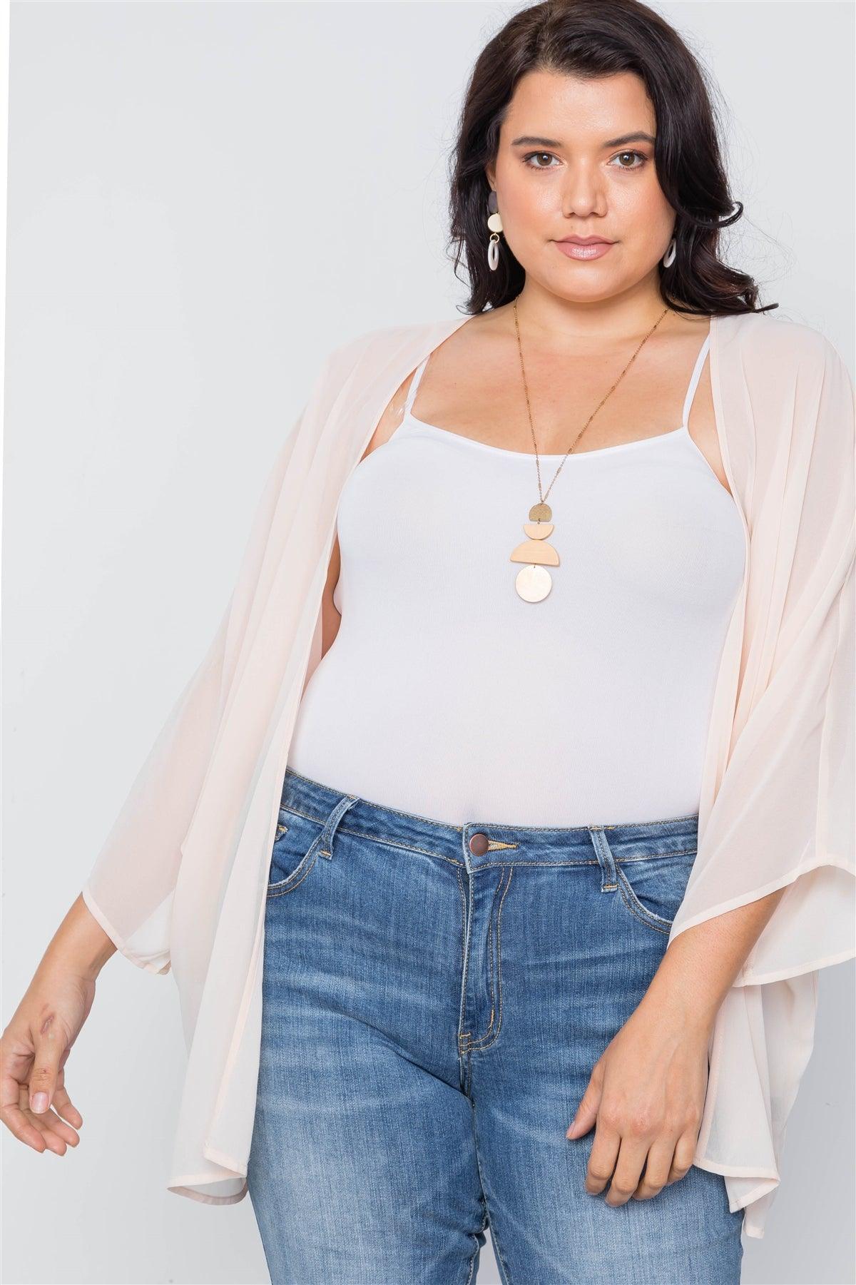 Plus Size Natural Sheer Batwing Sleeves Cover Up /3-3