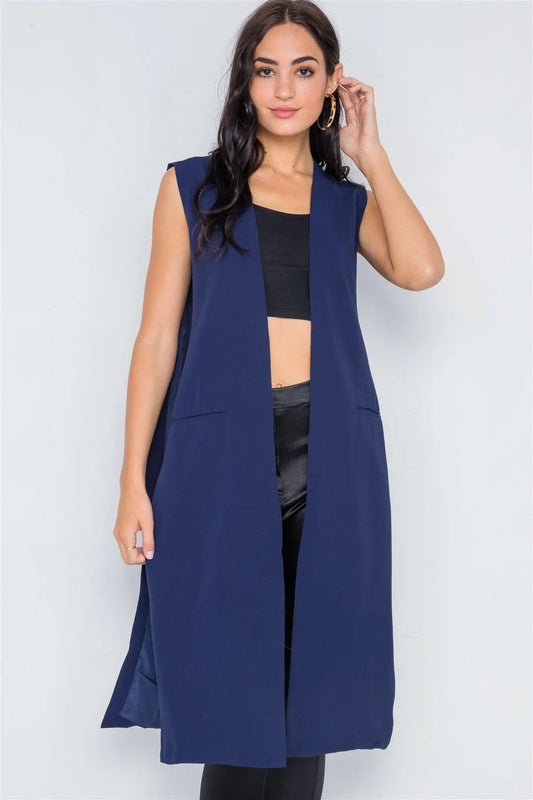 Navy Open Front Solid Vest /4-2 - Tasha Apparel Wholesale