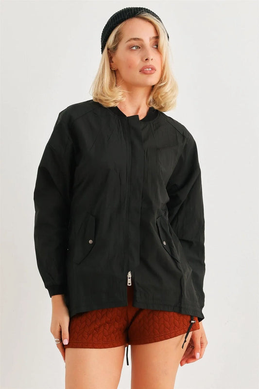 Two Way Zipper Drawstring Waist & Hem Coach Jacket - Tasha Apparel Wholesale
