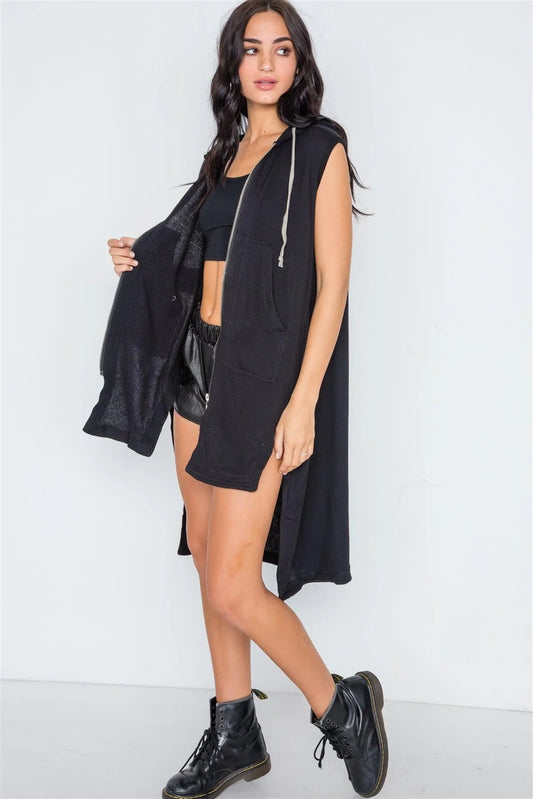 Sleeveless Zip-Up Hooded Knit Sweatshirt Vest - Tasha Apparel Wholesale