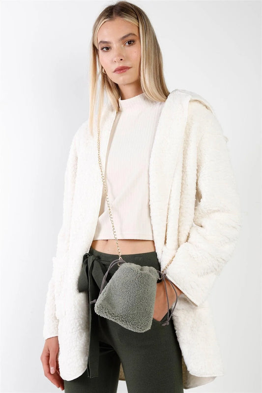 Ivory Oversized Fluffy Hooded Teddy Coat /1-2-2-1 - Tasha Apparel Wholesale