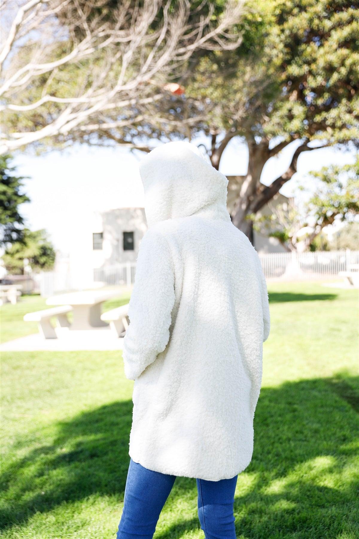Ivory Oversized Fluffy Hooded Teddy Coat /1-2-2-1