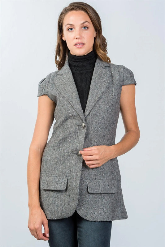 Brown Cap Sleeve Jacket / 2-1-2 - Tasha Apparel Wholesale