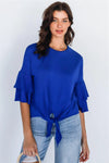 Royal Blue Tie Detail Bell Midi Sleeve Top - Tasha Apparel Wholesale