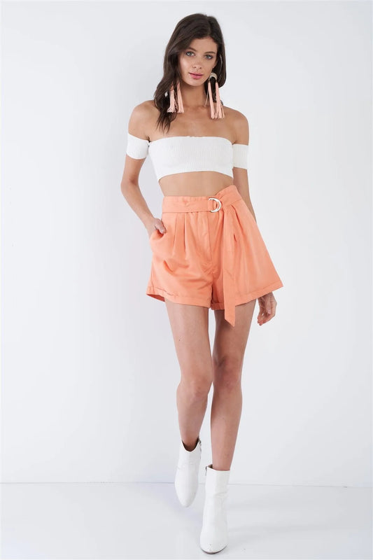 Tangwine High Waist Tie Sash Pleated Cuffed Hem Mini Shorts /3-2-1 - Tasha Apparel Wholesale