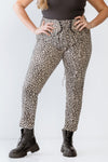 Junior Plus Cream & Black Leopard Print Lace-Up Detail Fitted Pants /2-2-1