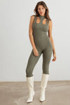 Sage Ribbed Cut-Out Sleeveless Snatched Jumpsuit - Tasha Apparel Wholesale