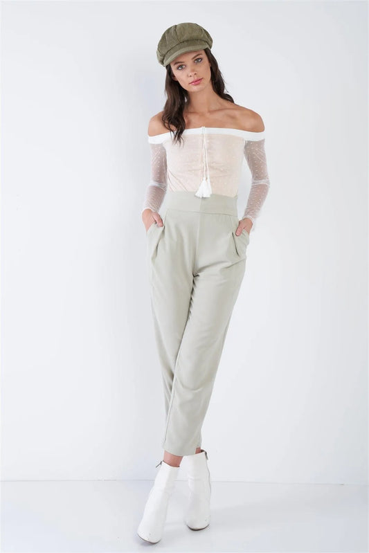 Pastel Sage Green Ankle Skinny Leg Dress Pants /3-2-1 - Tasha Apparel Wholesale
