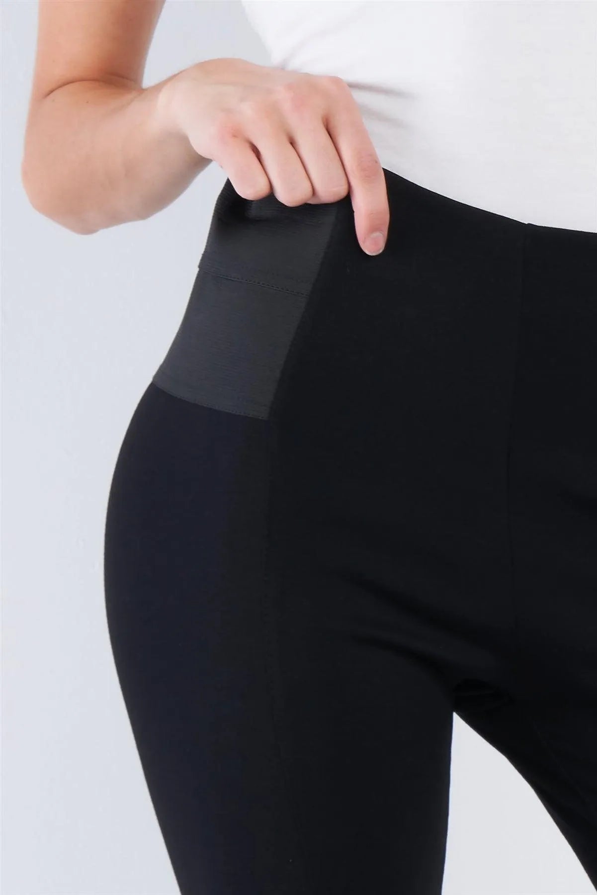 Black High Waist Elastic Waist Basic Ankle Length Leggings /2-4 - Tasha Apparel Wholesale