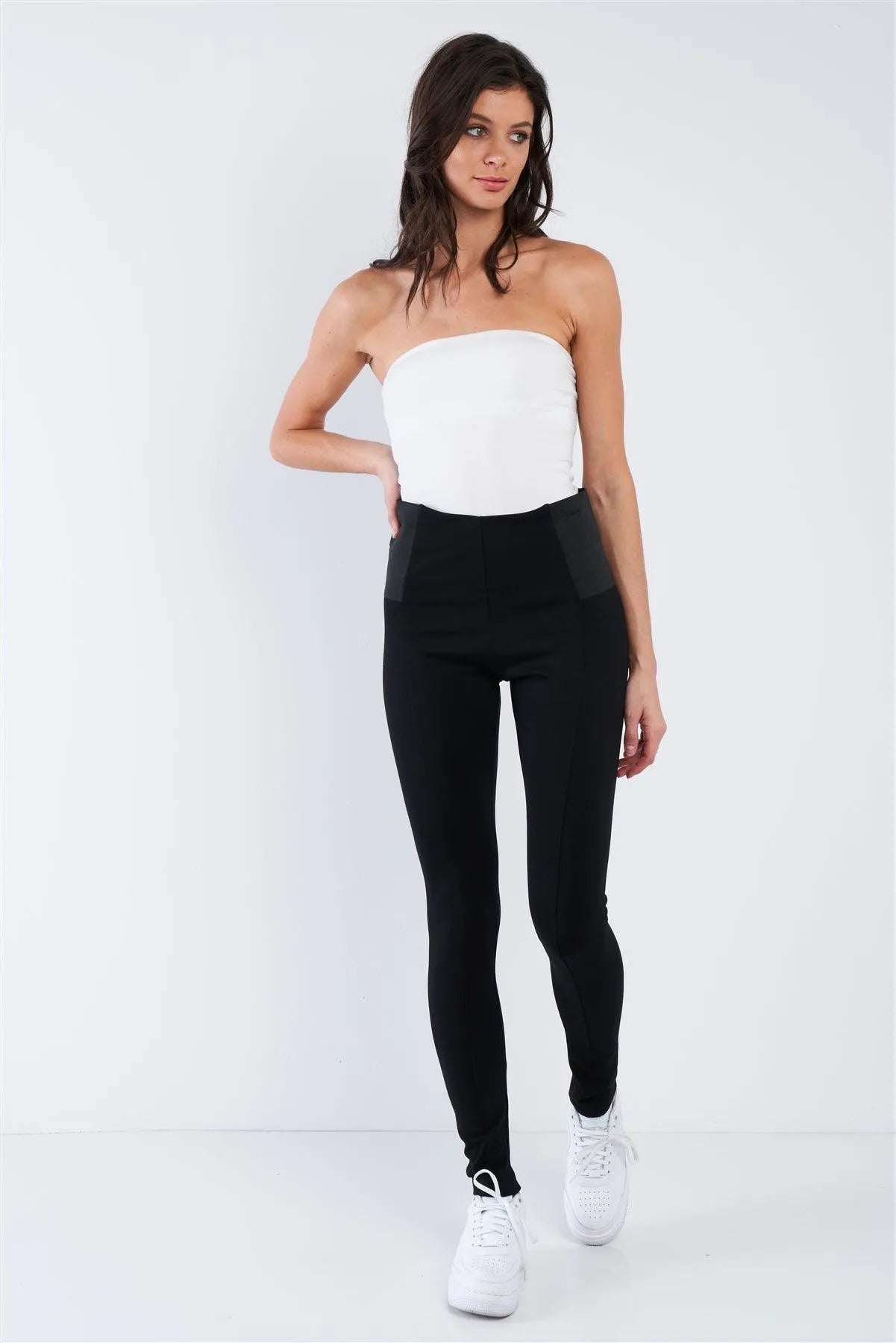 Black High Waist Elastic Waist Basic Ankle Length Leggings /2-4 - Tasha Apparel Wholesale
