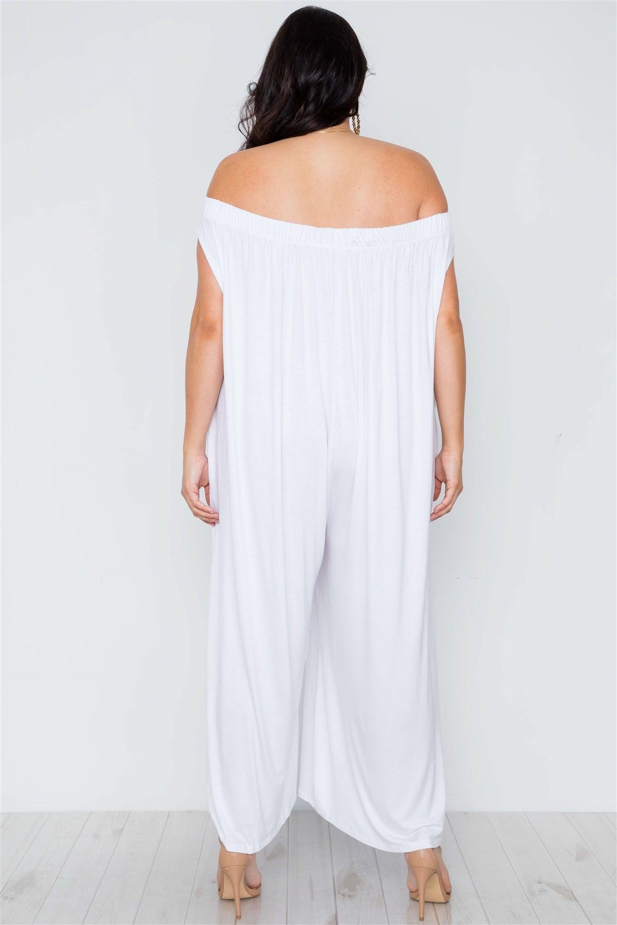 Plus Size White Off-The-Shoulder Loose Fit Jumpsuit / 2-2-2