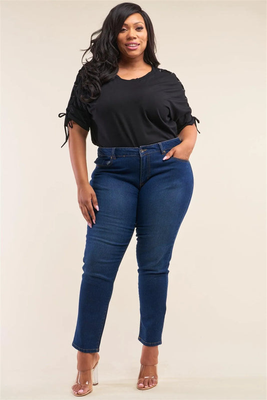 Plus Size Medium Blue Low-Mid Rise Straight Cut Denim Pants /1-2-3-3-2-1 - Tasha Apparel Wholesale