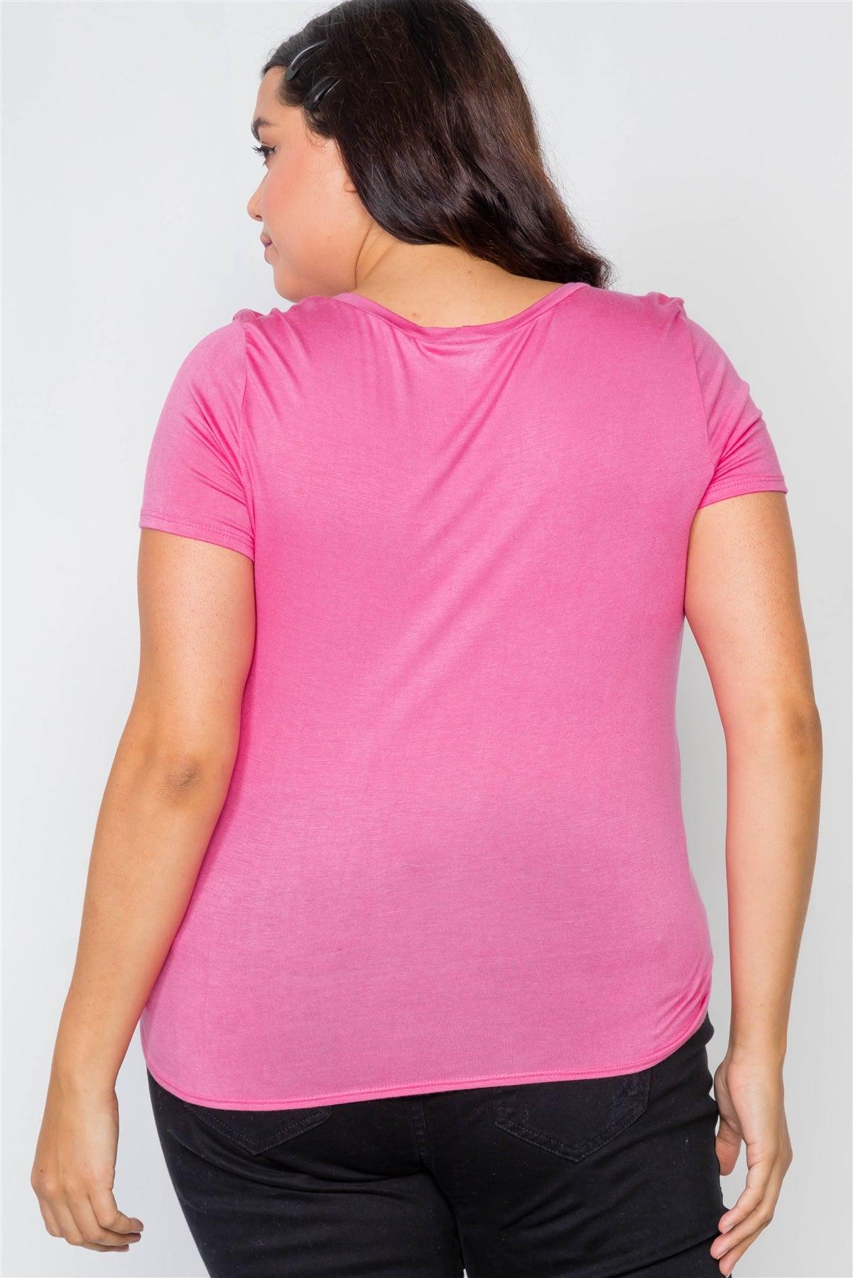 Plus Size Fuchsia Graphic Front Short Sleeve Top /2-2-2