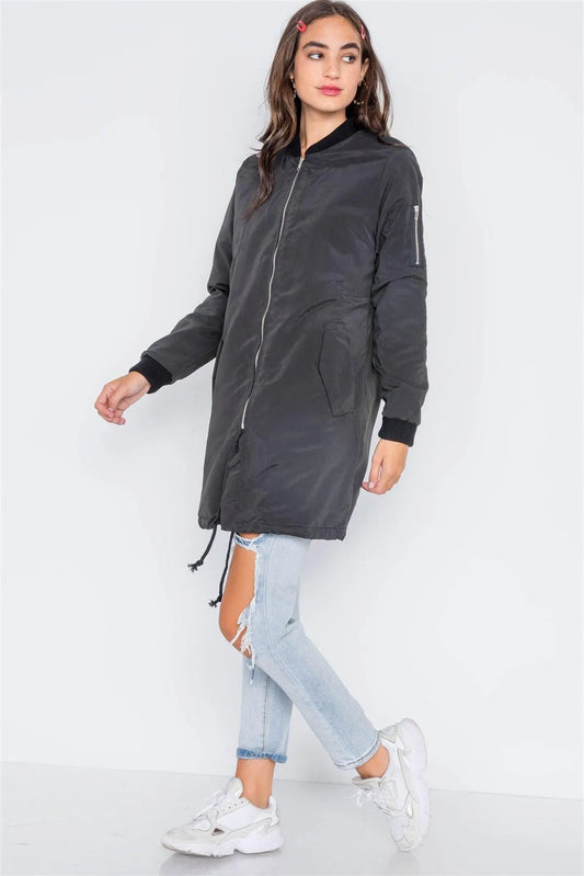 Black Puffer Long Sleeve Bomber Jacket /2-2-2 - Tasha Apparel Wholesale