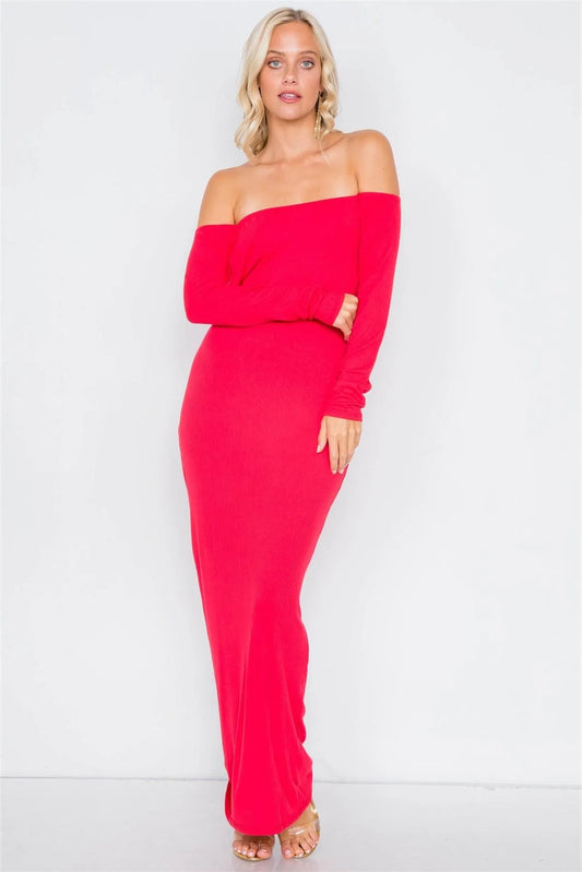 Red Open-Back Ribbed Maxi Dress /2-2-2 - Tasha Apparel Wholesale