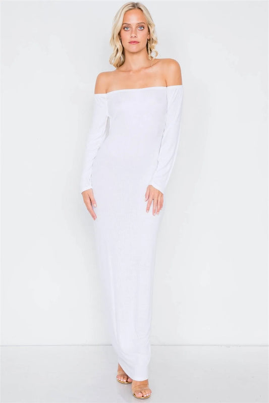 White Open-Back Ribbed Black Maxi Dress - Tasha Apparel Wholesale
