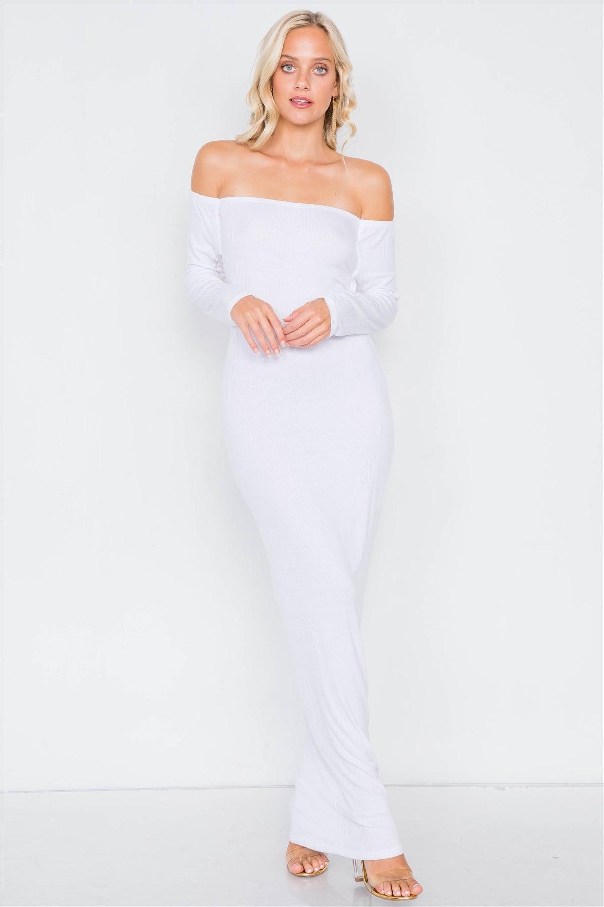 White Open-Back Ribbed Black Maxi Dress