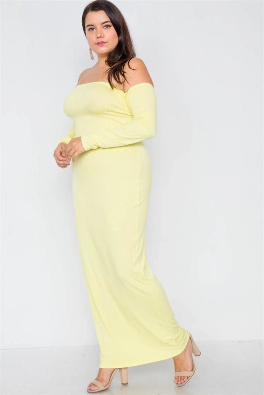 Plus Size Ribbed Yellow Maxi Dress - Tasha Apparel Wholesale