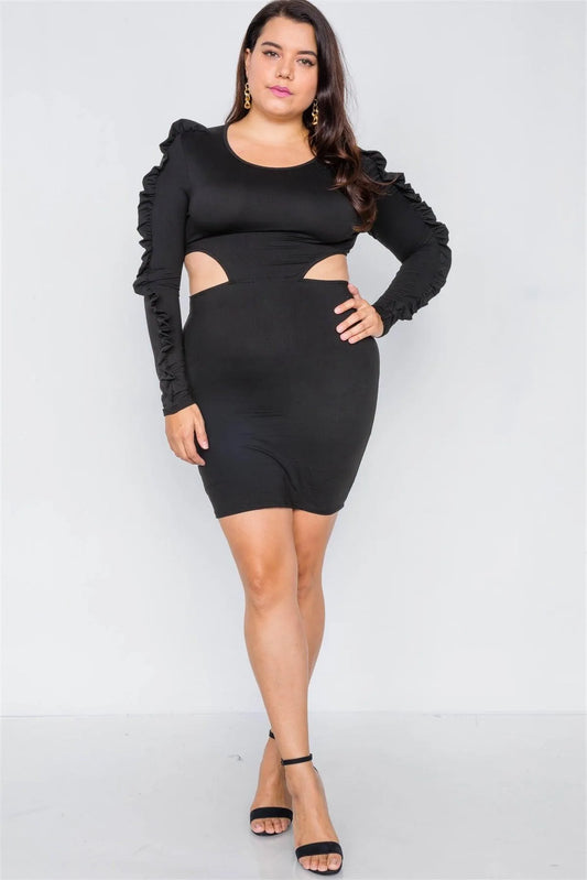 Plus Size Black Cut-Out Mini Dress - Tasha Apparel Wholesale