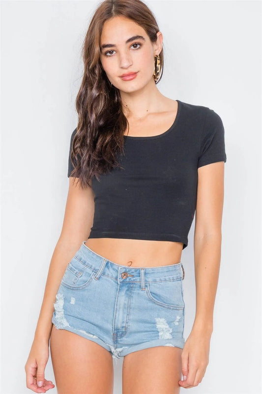 Light Blue Raw Distressed Denim Short Shorts /3-3 - Tasha Apparel Wholesale