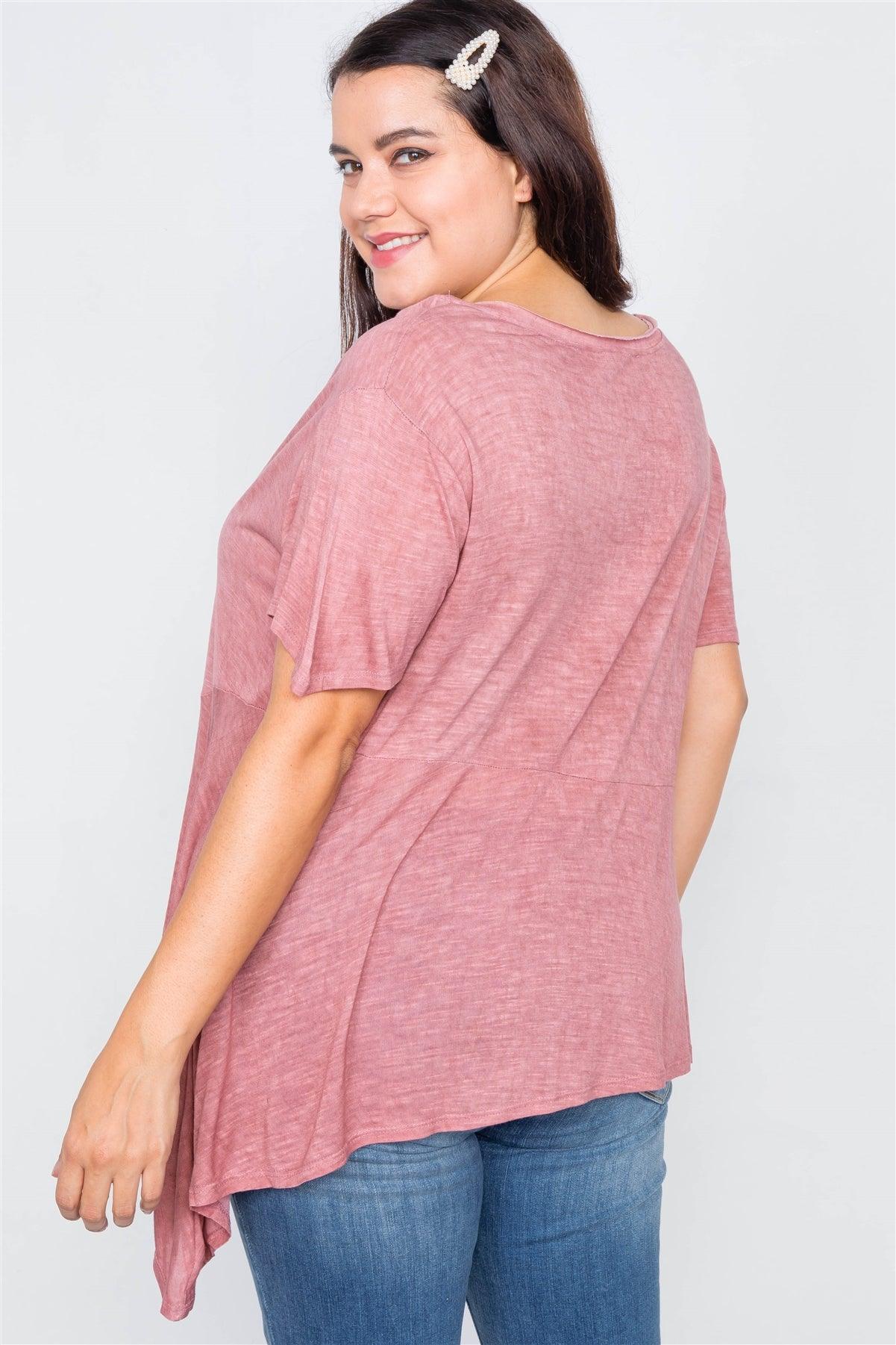 Junior Plus Size Rust High-Low Relaxed Fit Raw Hem Top /2-2-2