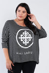 Junior Plus Size Black White Stripe Scoop Neck Relaxed Fit 