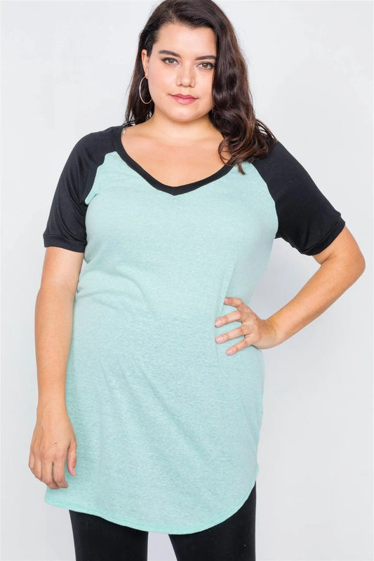 Junior Plus Size Mint & Black Washed Round Hem Shirt Dress /2-2-2 - Tasha Apparel Wholesale