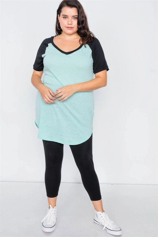 Junior Plus Size Mint & Black Washed Round Hem Shirt Dress /1-3-2 - Tasha Apparel Wholesale