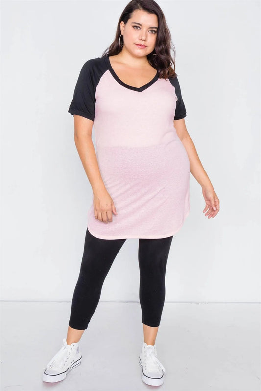 Junior Plus Size Pink & Black Washed Round Hem Shirt Dress /3-3 - Tasha Apparel Wholesale