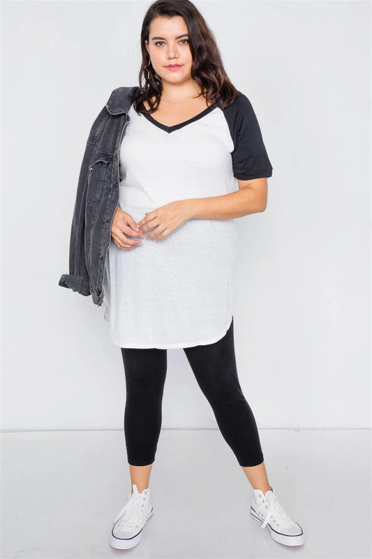 Junior Plus Size White & Black Washed Round Hem Shirt Dress /2-3 - Tasha Apparel Wholesale