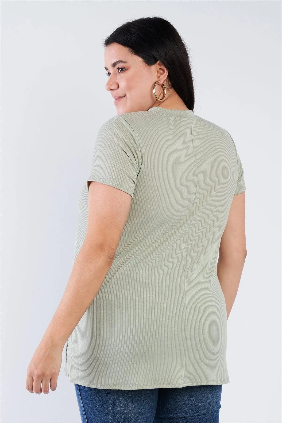 Junior Plus Size Sage Open Keyhole Short Sleeve Top - Tasha Apparel Wholesale