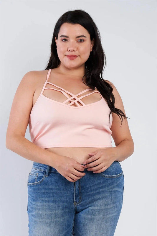 Junior Plus Size Mauve Criss Cross Front Open Back Cami Strap Athletic Lounge Bra - Tasha Apparel Wholesale