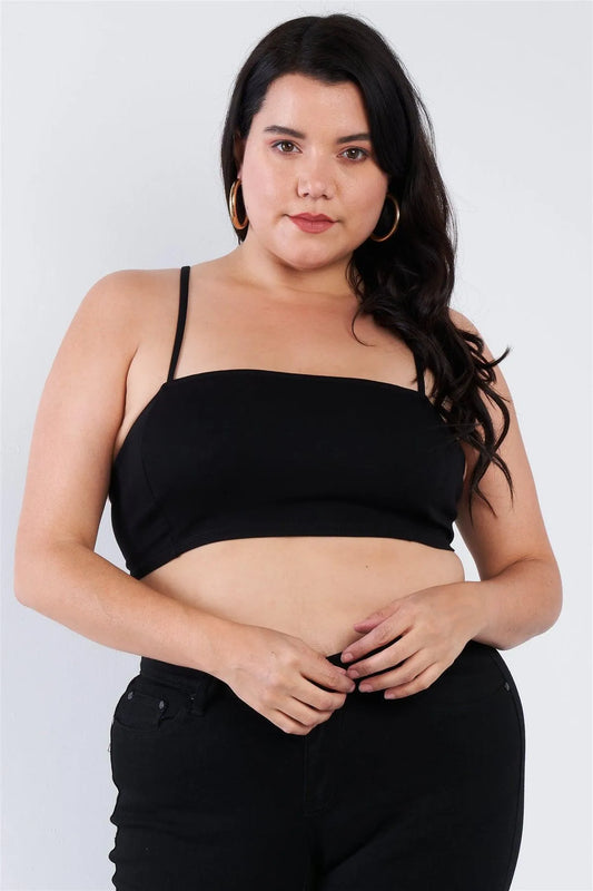 Junior Plus Size Black Open Stripe Back Cami Strap Athletic Lounge Bra /2-2-2 - Tasha Apparel Wholesale