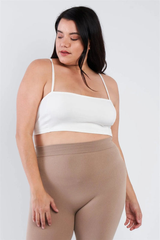 Junior Plus Size Cream White Open Stripe Back Cami Strap Athletic Lounge Bra /2-2-2 - Tasha Apparel Wholesale