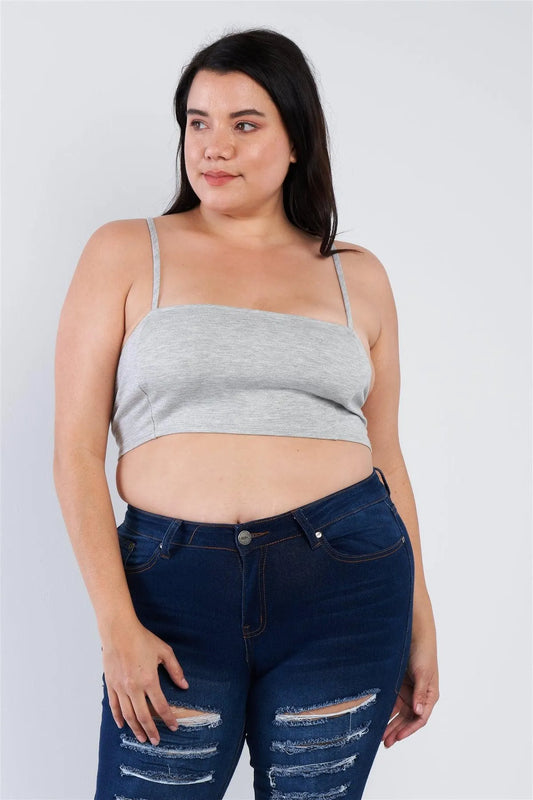 Plus Size Grey Cami Strap Basic Tank Top - Tasha Apparel Wholesale