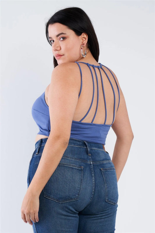 Junior Plus Size Blue Multi-Strap Racer Back Bralette /2-2-2 - Tasha Apparel Wholesale