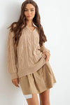 Oatmeal Cable Knit Collared Neck Long Sleeve Sweater /2-2-2 - Tasha Apparel Wholesale